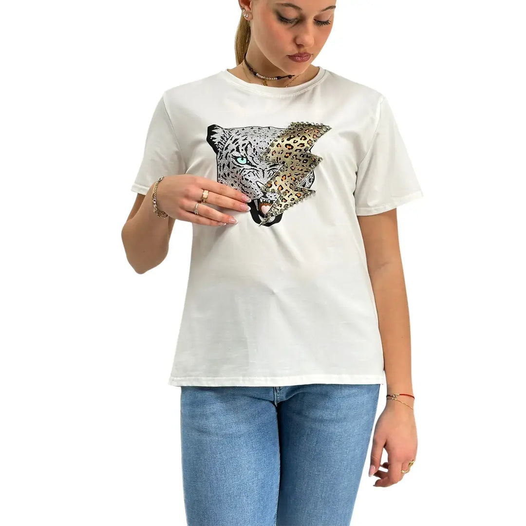 Bassini, T-Shirt, Donna, Stampa, Cotone, Bianco