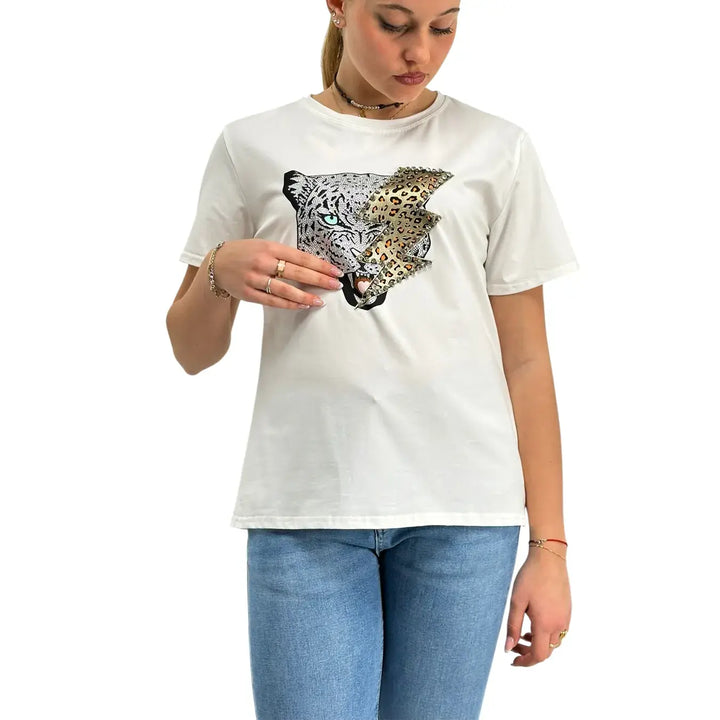 Bassini, T-Shirt, Donna, Stampa, Cotone, Bianco