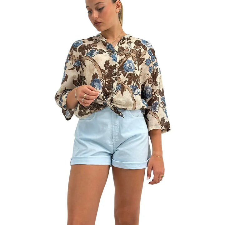 Motel Shorts Donna Celesti in Cotone Elasticizzato con Vestibilità Casual