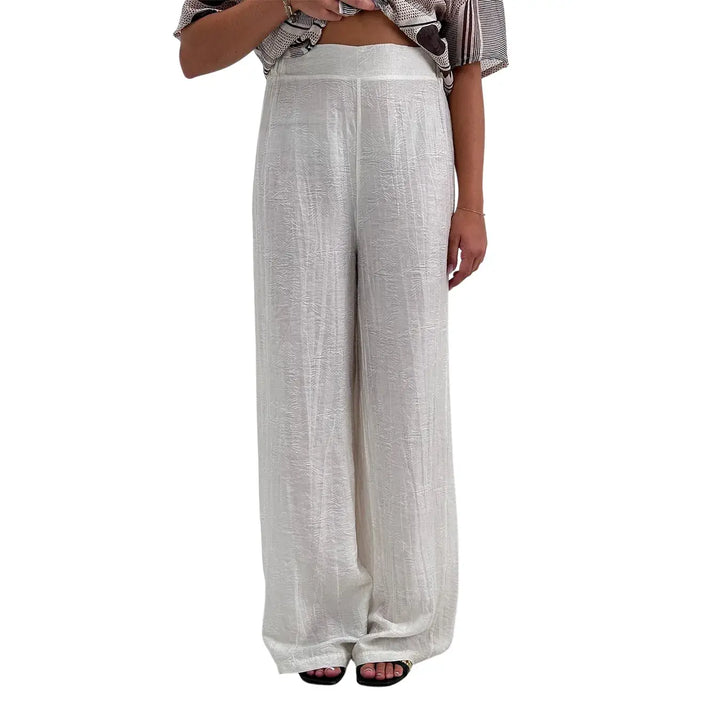 Kontatto Pantaloni Donna Burro a Palazzo con Elastico in Vita in Tencel