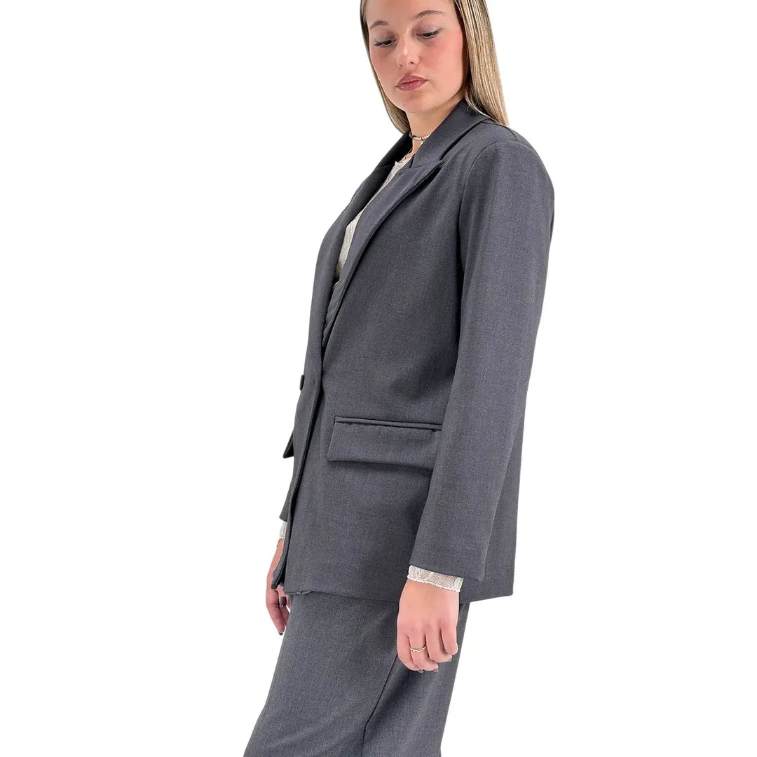 Bassini Giacca Donna Grigia Doppiopetto Taglio Uomo Oversize con Tasche con Patta