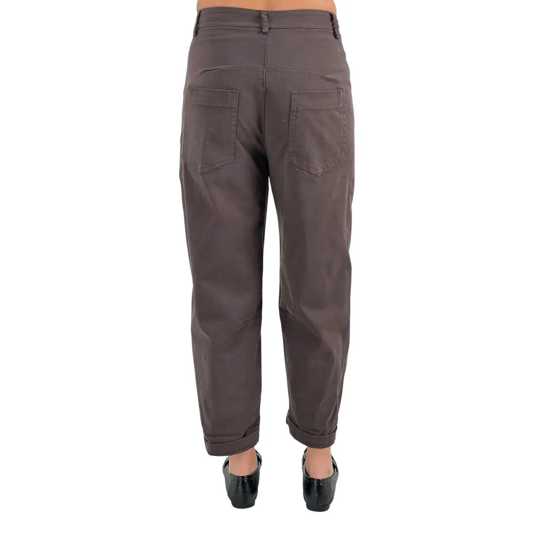 Bassini Pantaloni Donna Cioccolato Cropped Baggy con Risvolto e Chiusura con Zip