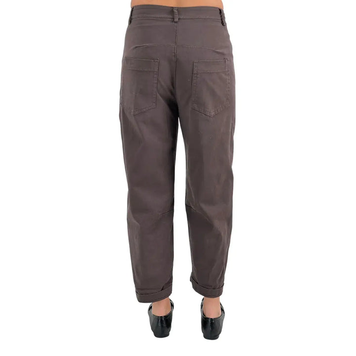 Bassini Pantaloni Donna Cioccolato Cropped Baggy con Risvolto e Chiusura con Zip