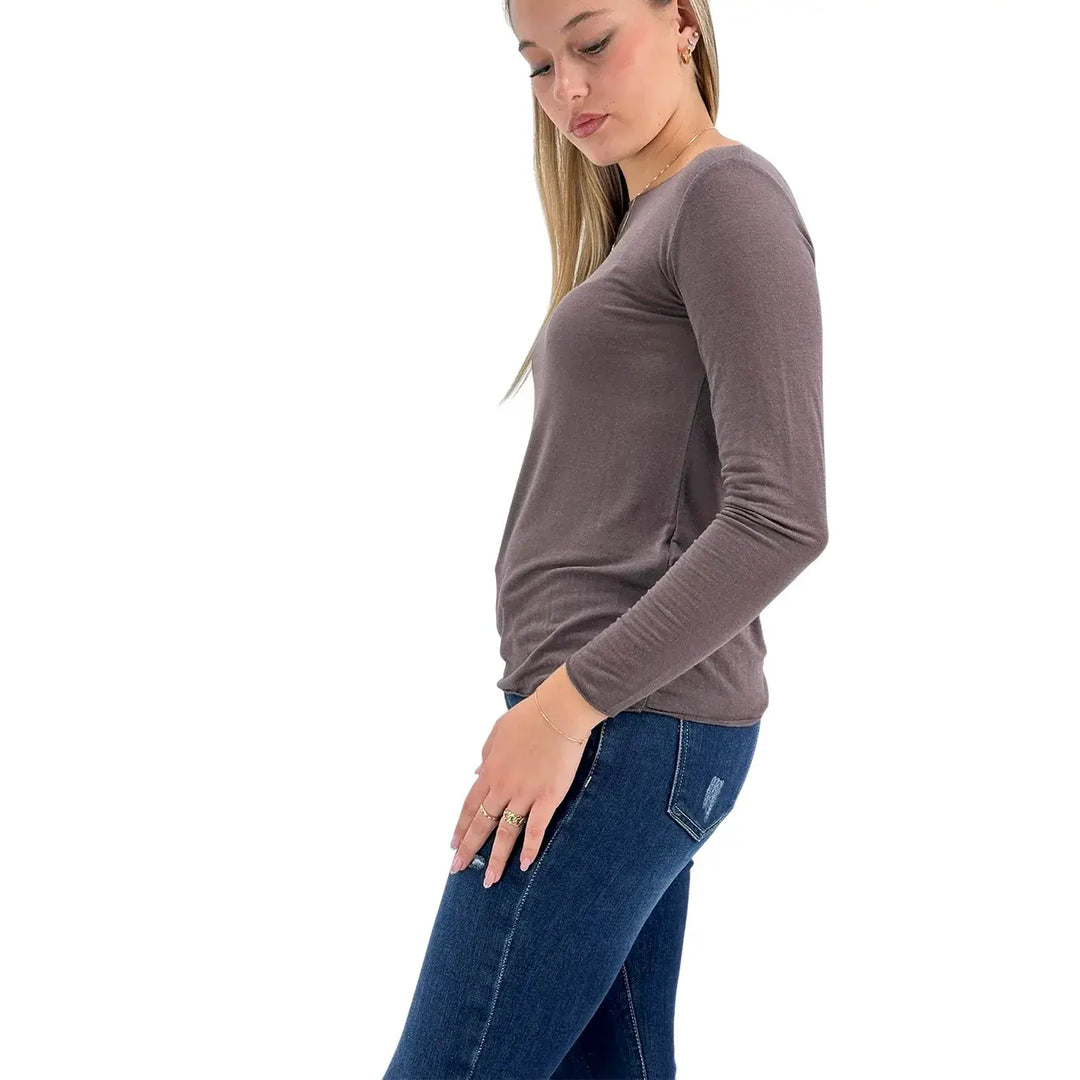 Bassini Maglia Cashmerina Donna Cioccolato Ultralight con Scollo a Barca e Maniche Lunghe