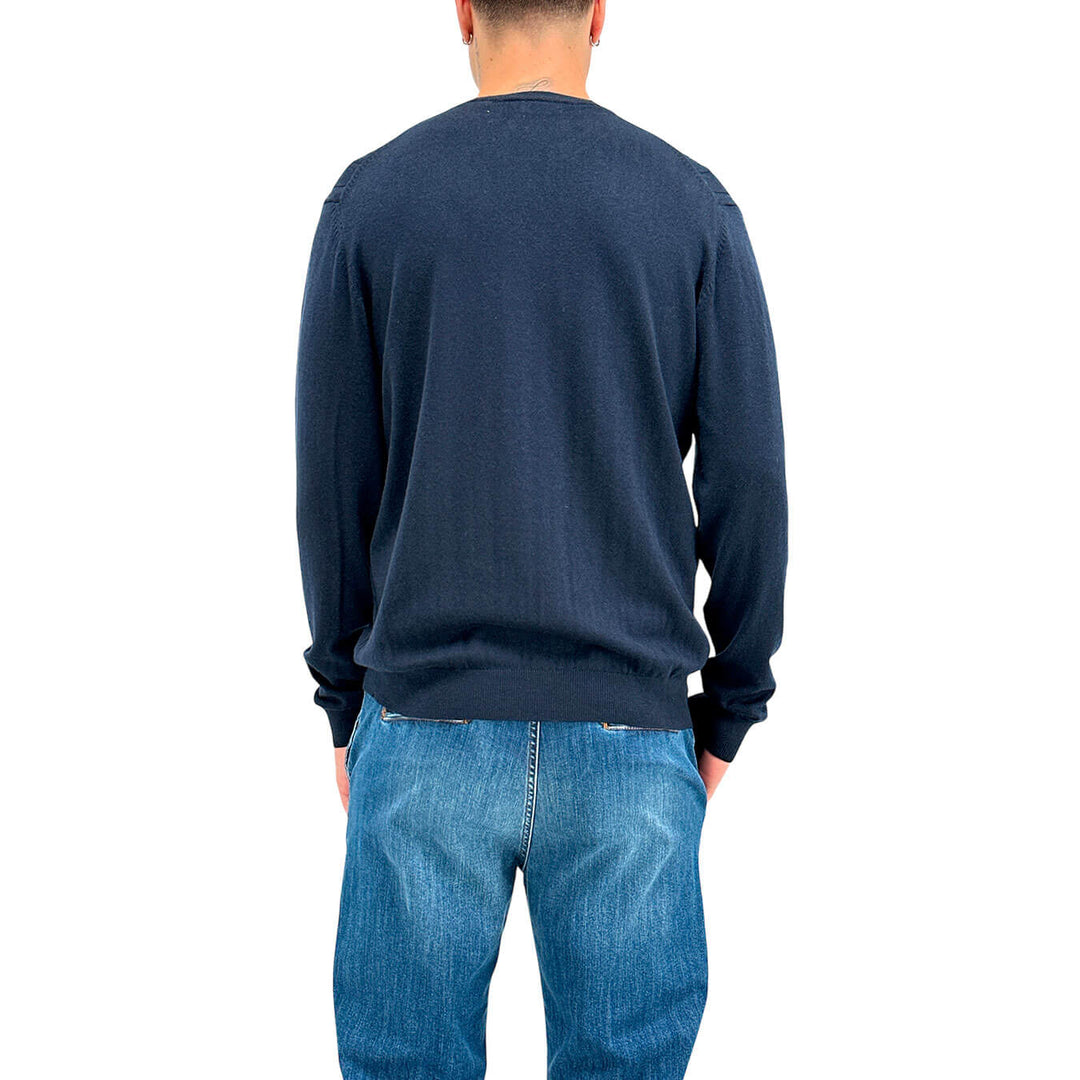 MarKup Men's Sweater, Crew Neck, Braid Pattern, Mixed Fabric, Blue