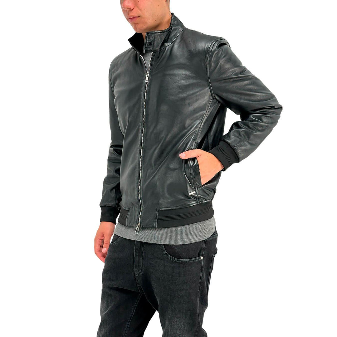 MarKup Men's Jacket, Bomber Jacket, Genuine Leather, Regular, Black