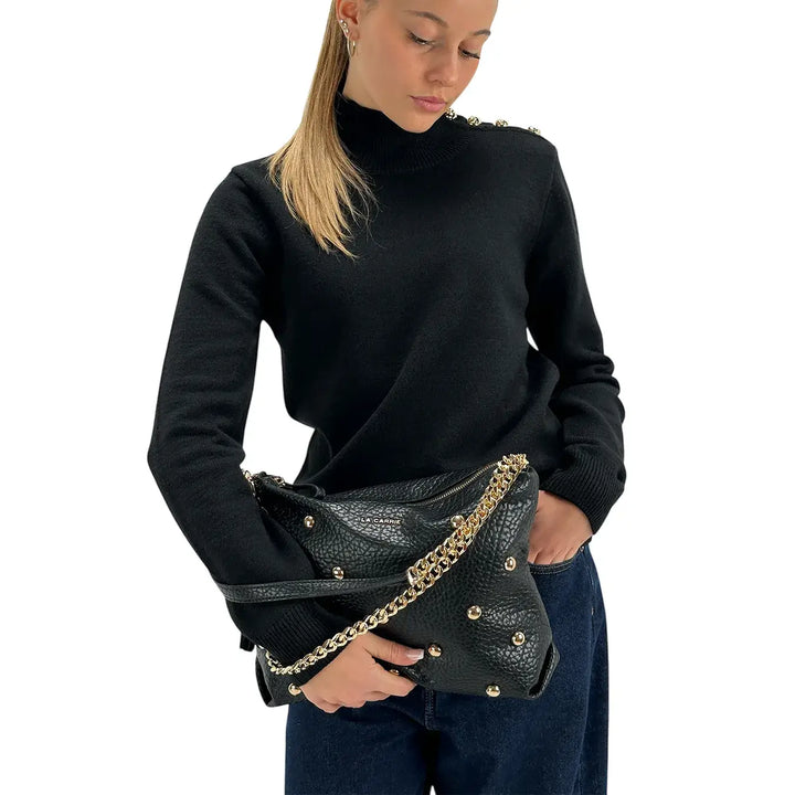 Koralline, Maglia Lupetto, Donna, Tessuto Misto, Nero