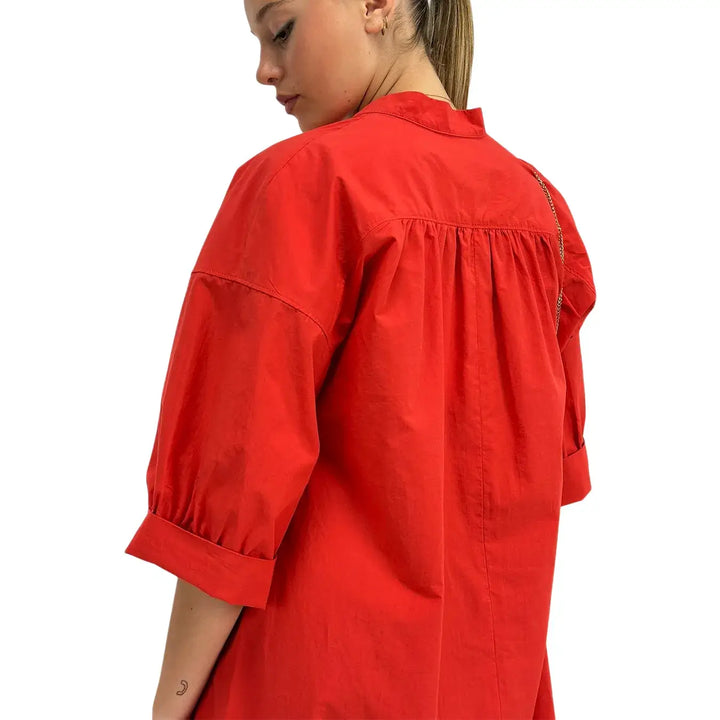 Ottod'Ame Abito Donna Fiamma in Cotone con Maniche Tre Quarti e Collo Coreano Aperto