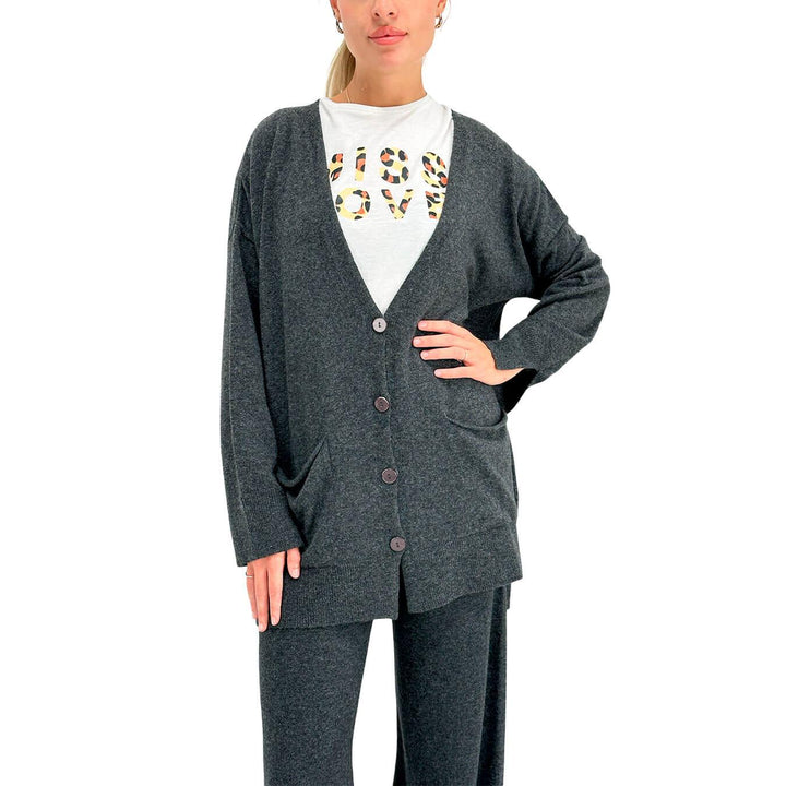 Kontatto Maglia Cardigan Donna, Modello Over, Lungo, Grigio