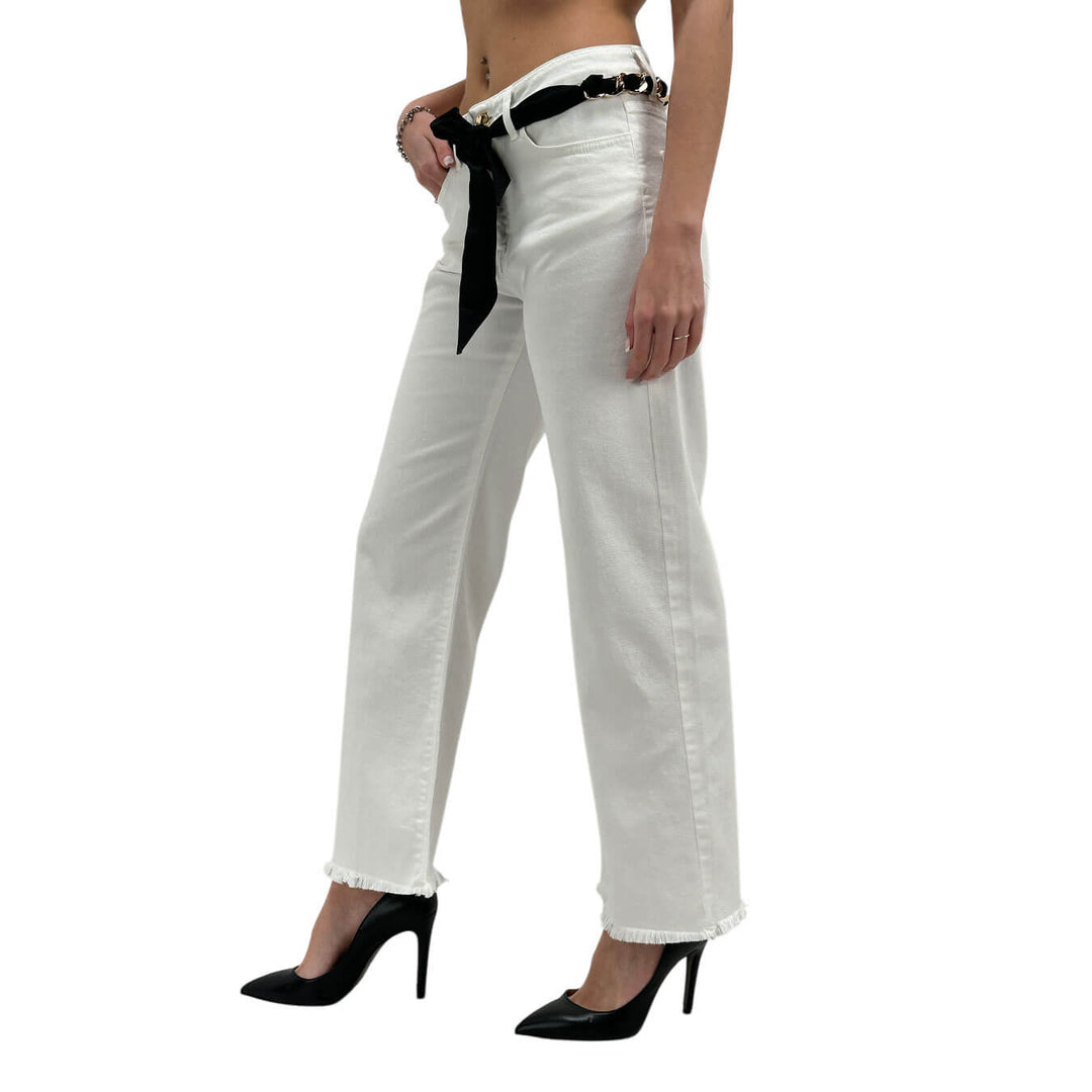 Relish Vicl_F Pantaloni Donna, Fondo Sfrangiato, Cotone, Bianco