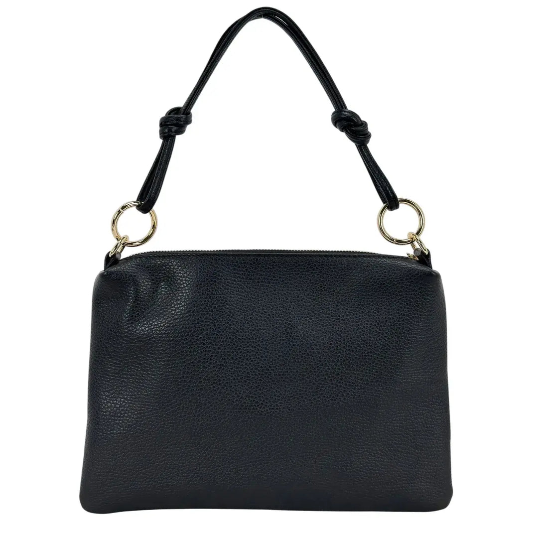 Bassini Borsa Donna Piatta in Pelle con Zip e Tracolla Intercambiabile Nero