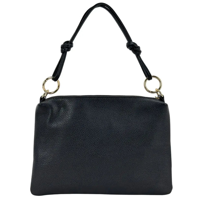 Bassini Borsa Donna Piatta in Pelle con Zip e Tracolla Intercambiabile Nero
