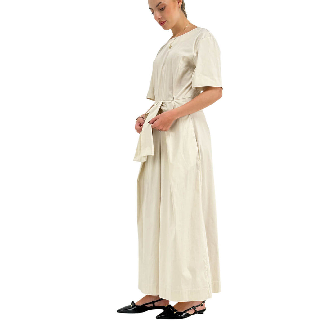 Meimeij Tuta Donna, Girocollo, Fiocco Frontale, A Pantalone, Beige