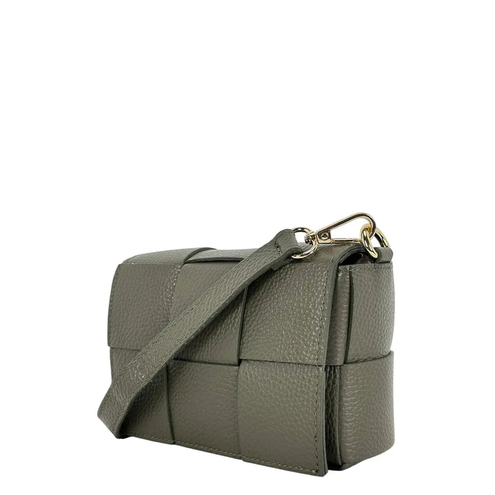 Bassini Borsa Donna Piccola in Pelle Foresta Intrecciata con Tracolla Rimovibile e Patta Magnetica