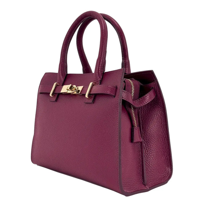 Bassini Borsa Donna in Pelle Burgundy con Doppi Manici, Tracolla Rimovibile e Chiusura con Zip