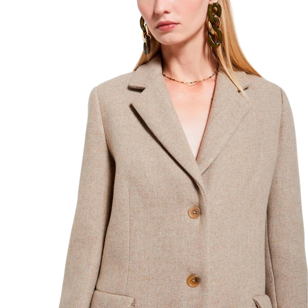 Ottod'Ame Women's Coat, Long, Single Breasted, Wool Blend, Ecru