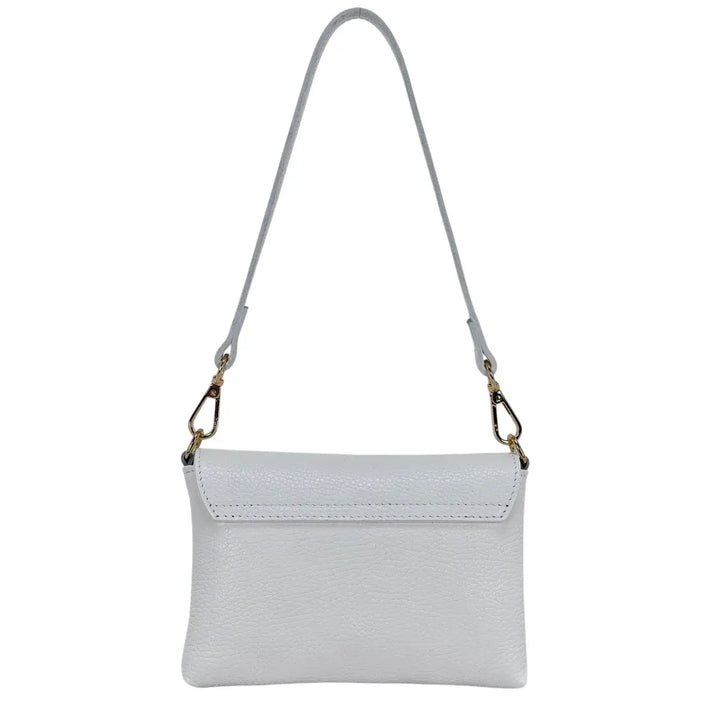 Bassini Borsa Donna Mini in Pelle Bianca con Pattina Girello Bambù e Tracolle Rimovibili