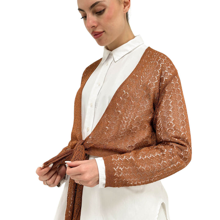 Koralline Maglia Donna, Coprispalle Traforato, Tessuto Misto, Marrone