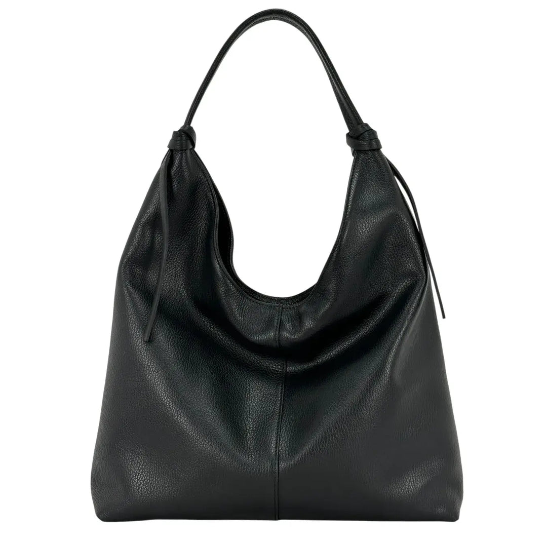 Bassini Borsa Donna a Sacca in Pelle Nera con Spallaccio e Chiusura Zip con Tasche Interne