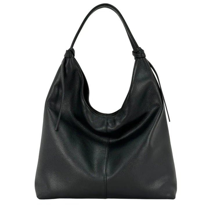 Bassini Borsa Donna a Sacca in Pelle Nera con Spallaccio e Chiusura Zip con Tasche Interne