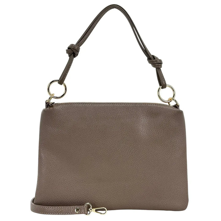 Bassini Borsa Donna Piatta in Pelle con Zip e Tracolla Intercambiabile Taupe