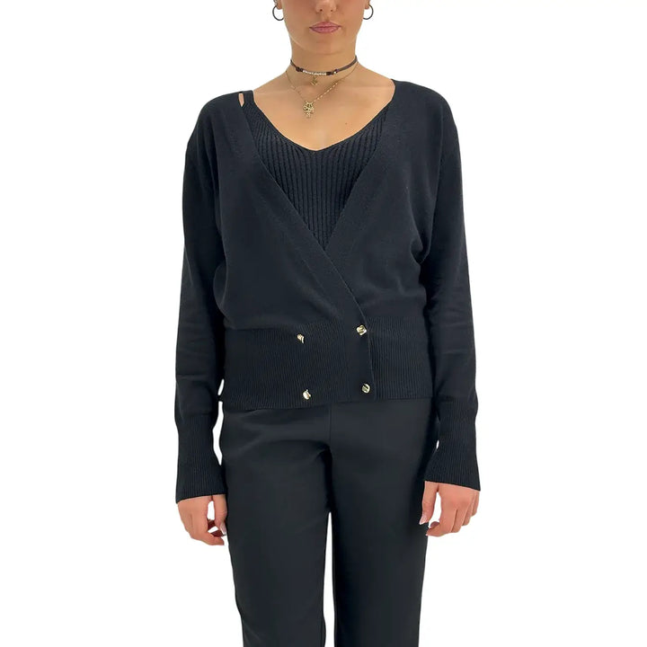 Koralline, Cardigan Doppio Petto, Donna,  Tessuto Misto, Nero