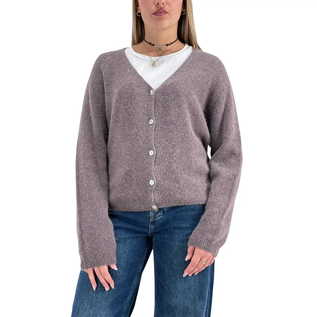 Bassini Cardigan Donna Marrone Naturale Oversize con Cinque Bottoni e Maniche Raglan