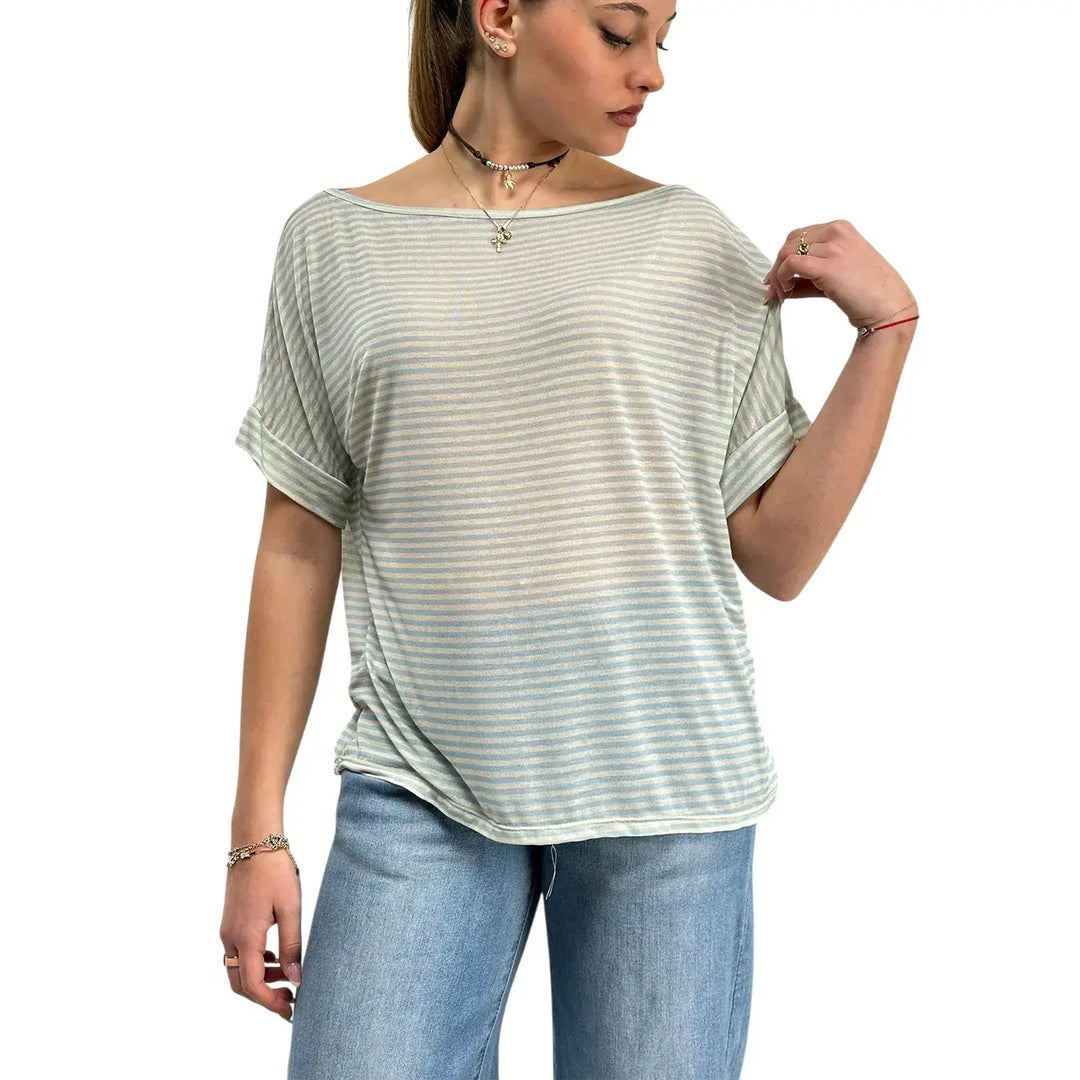 Bassini, Maglia a Righe, Donna, Beige e Smeraldo