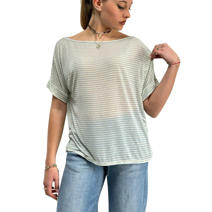 Bassini, Maglia a Righe, Donna, Beige e Smeraldo