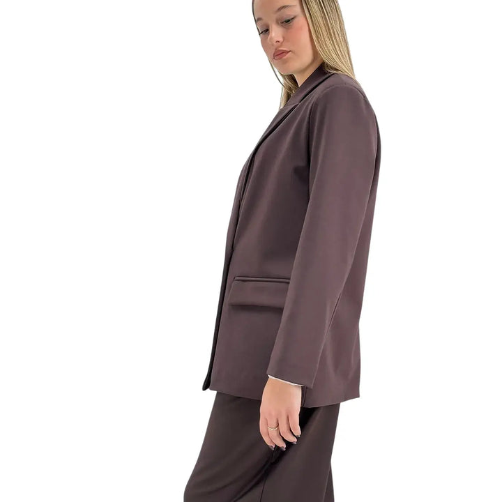Bassini Giacca Donna Cioccolato Doppiopetto Taglio Uomo Oversize con Tasche con Patta