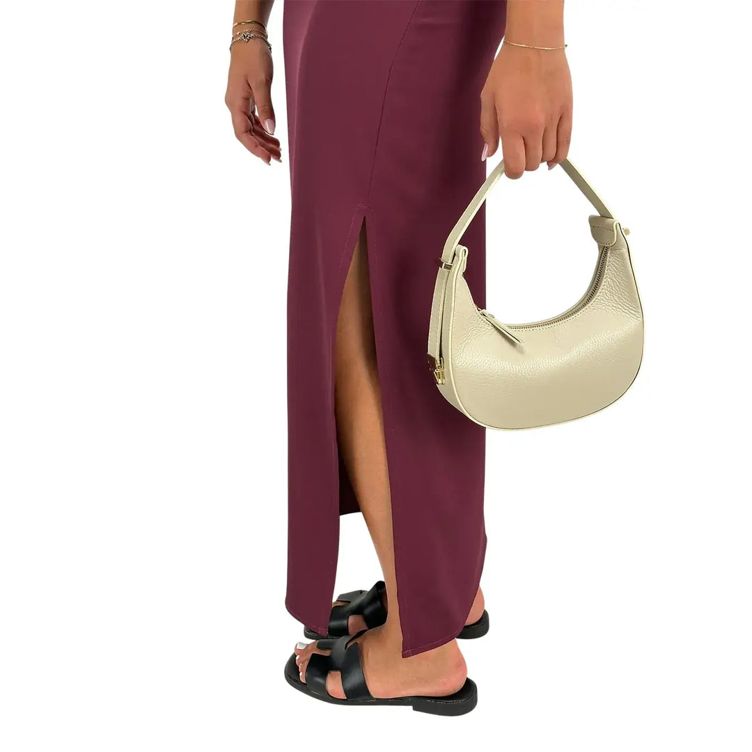 Kontatto Abito Donna Burgundy Lungo Monospalla con Spacco Laterale