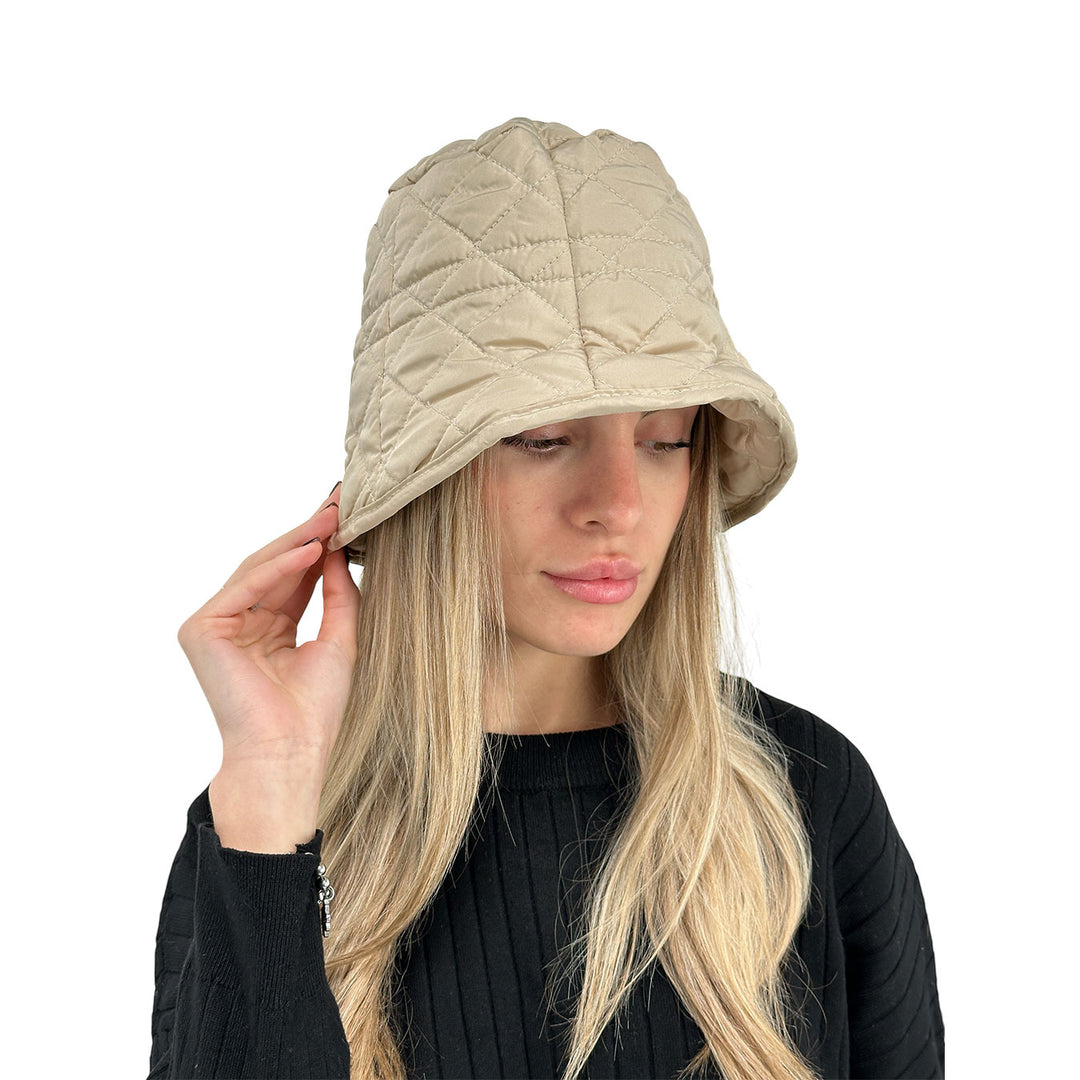 Bassini Cappello Donna, Modello Pescatore, Trapuntato, Beige