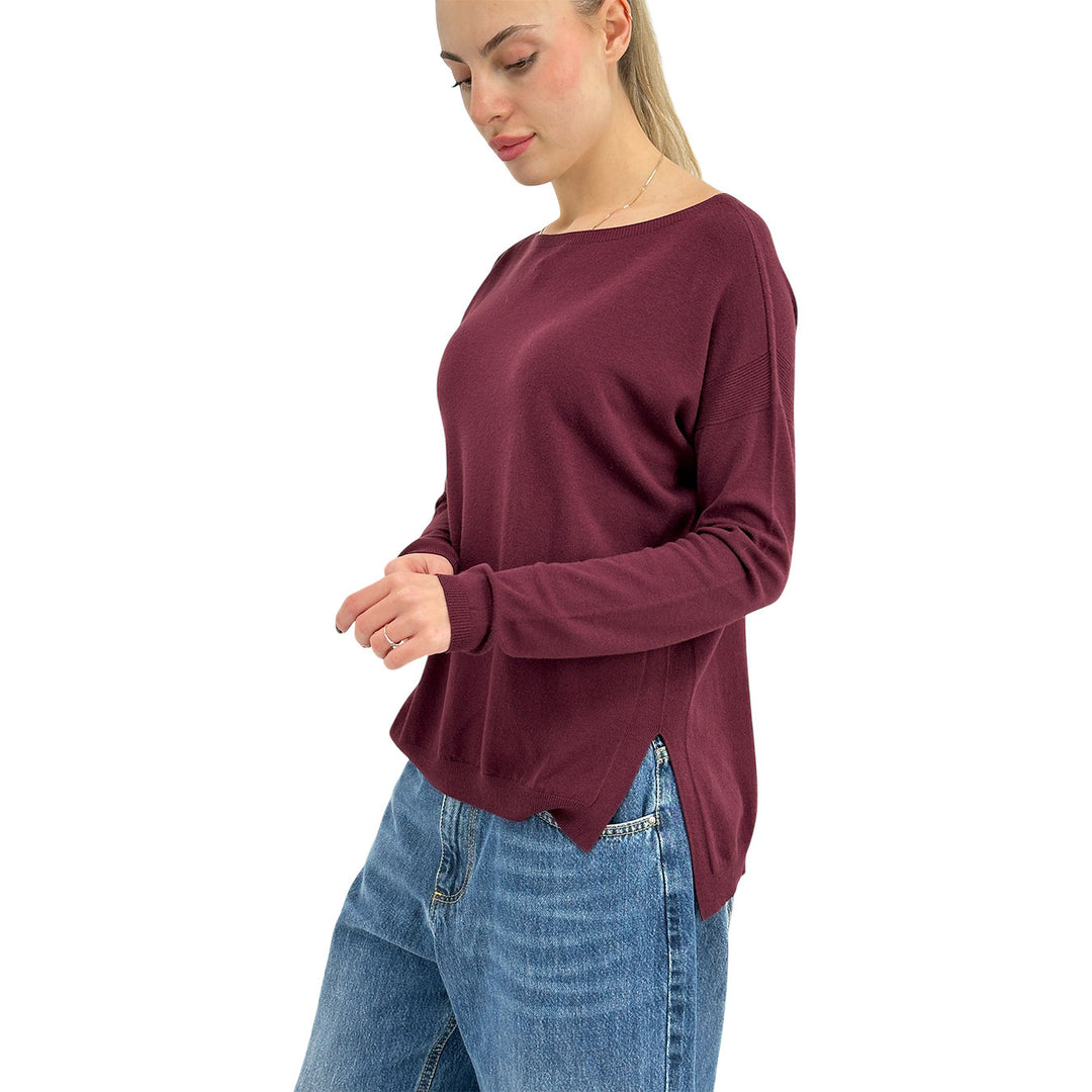 Kontatto Maglia Donna, Manica Lunga, Spacchi Laterali, Bordeaux