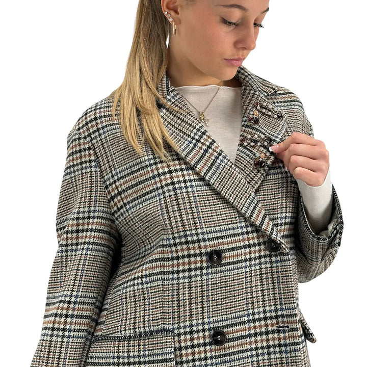 Tensione In, Giacca, Donna, Pied de Poule, Marrone