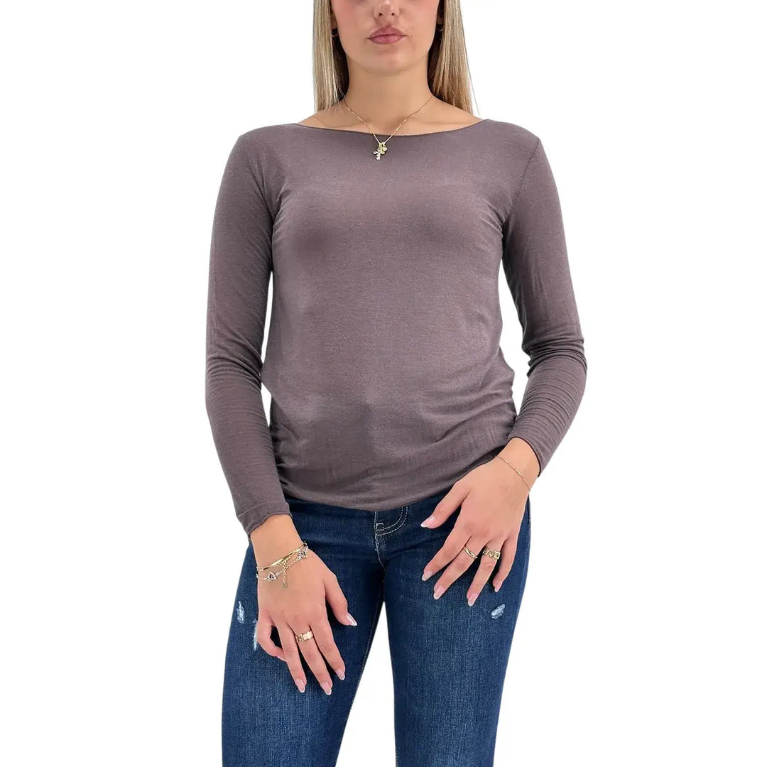 Bassini Maglia Cashmerina Donna Cioccolato Ultralight con Scollo a Barca e Maniche Lunghe