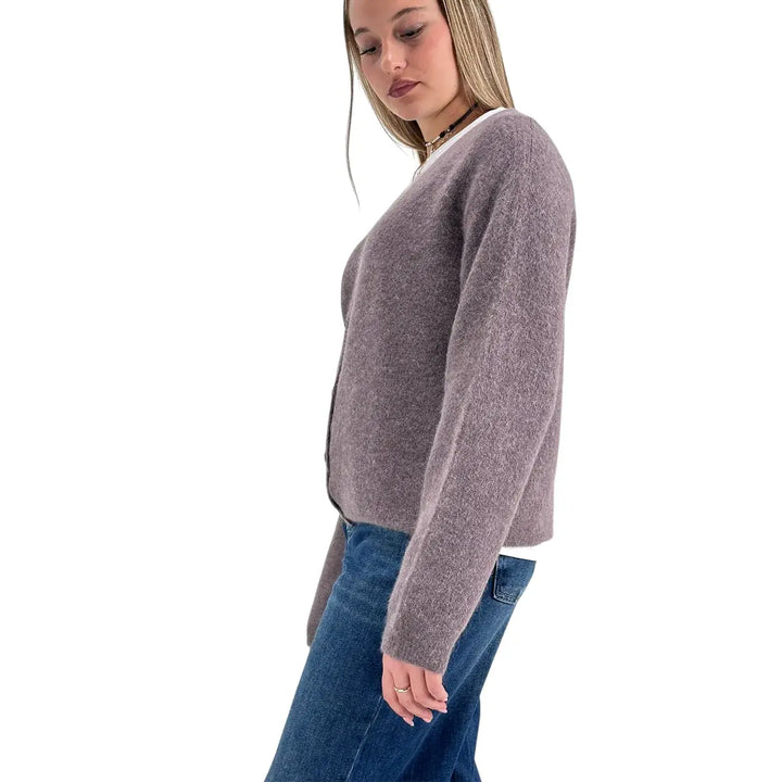 Bassini Cardigan Donna Marrone Naturale Oversize con Cinque Bottoni e Maniche Raglan