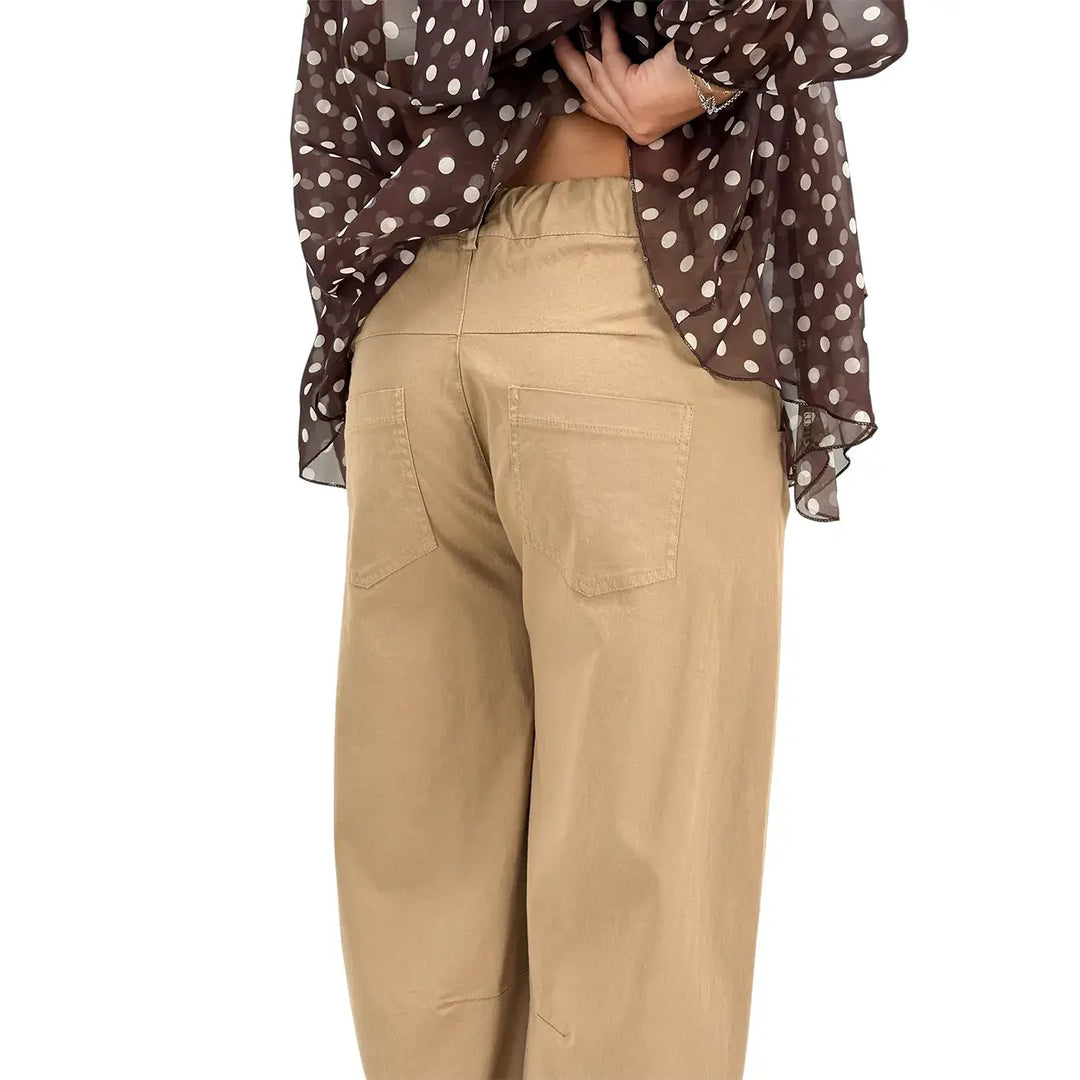Motel Pantaloni Donna Avena Barrel Fit in Cotone con Risvolto sul Fondo