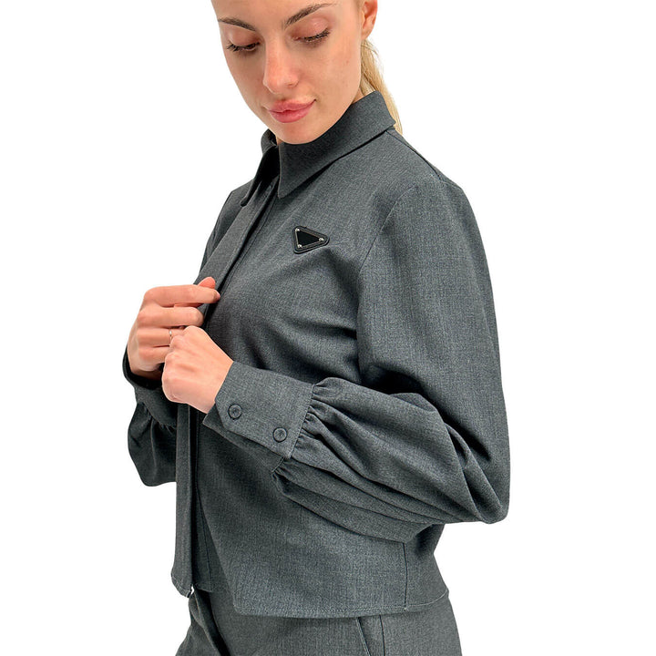 Women's Shirt Tension, Classic Model, Mixed Fabric, Grey