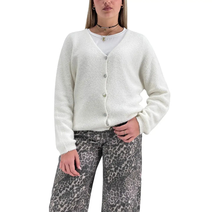 Bassini Cardigan Donna Panna Oversize con Cinque Bottoni e Maniche Raglan