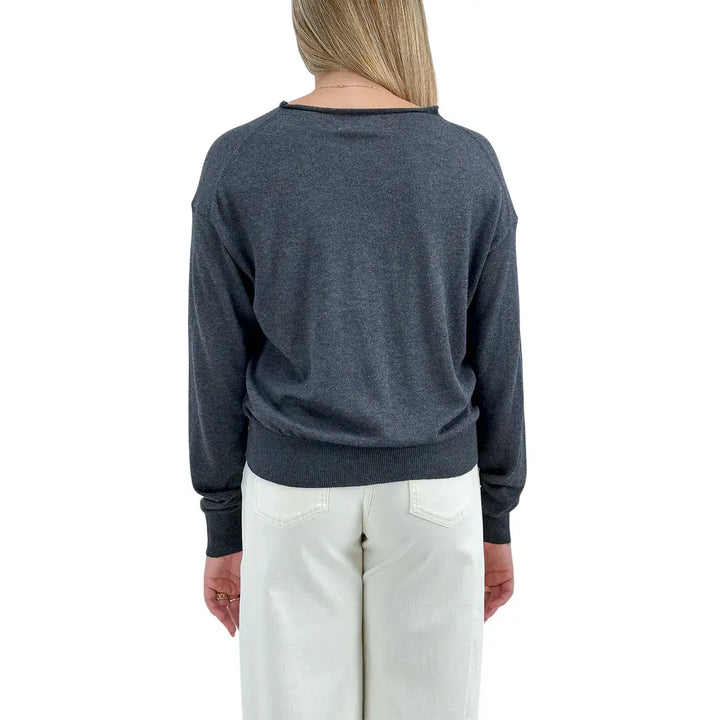 Bassini Maglia Donna Antracite Crop Over con Girocollo Orlato e Maniche Lunghe