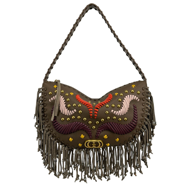 La Carrie Jungle Fringe Borsa Spalla Donna, Mezzaluna, Verde