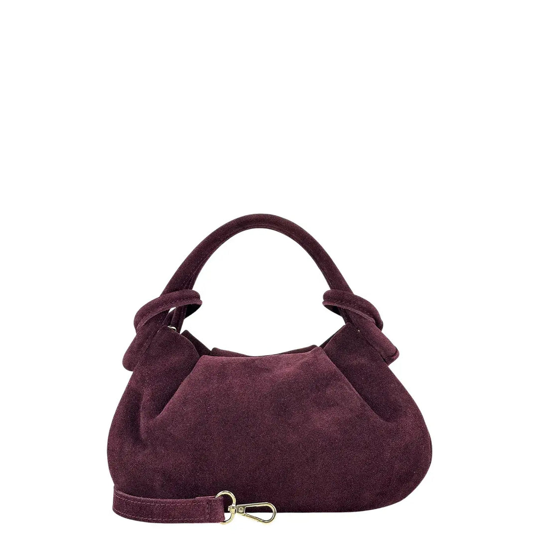Bassini Borsa Donna Pasticcino in Pelle Scamosciata Burgundi con Doppi Manici e Tracolla Rimovibile