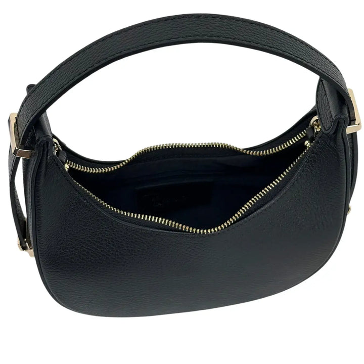 Bassini Borsa Donna Mini in Pelle Nera con Tracolla Regolabile e Chiusura Zip