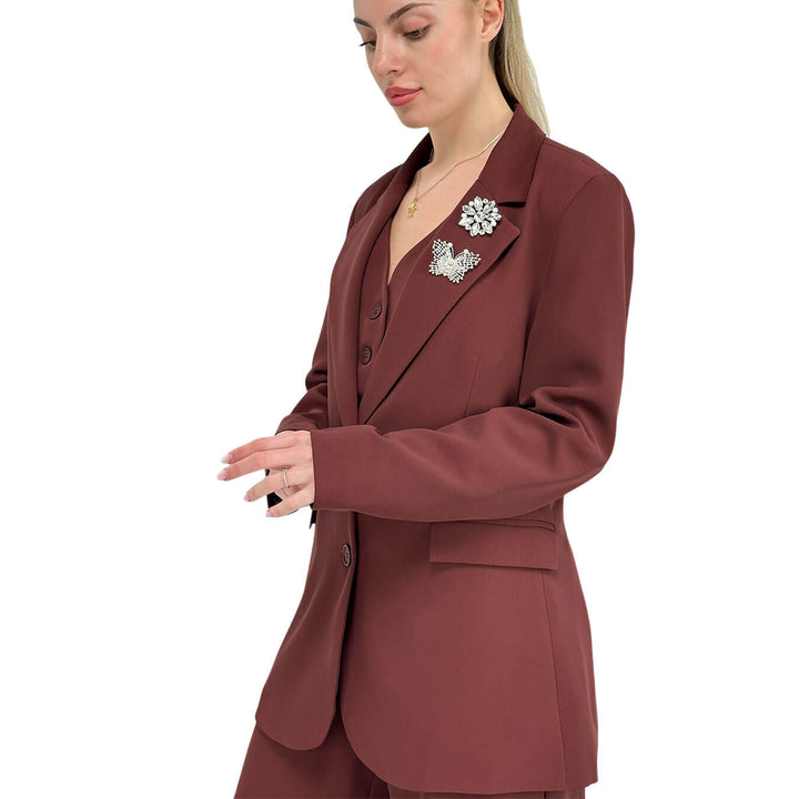 Tensione In Giacca Donna, Monopetto, Spille, Bordeaux