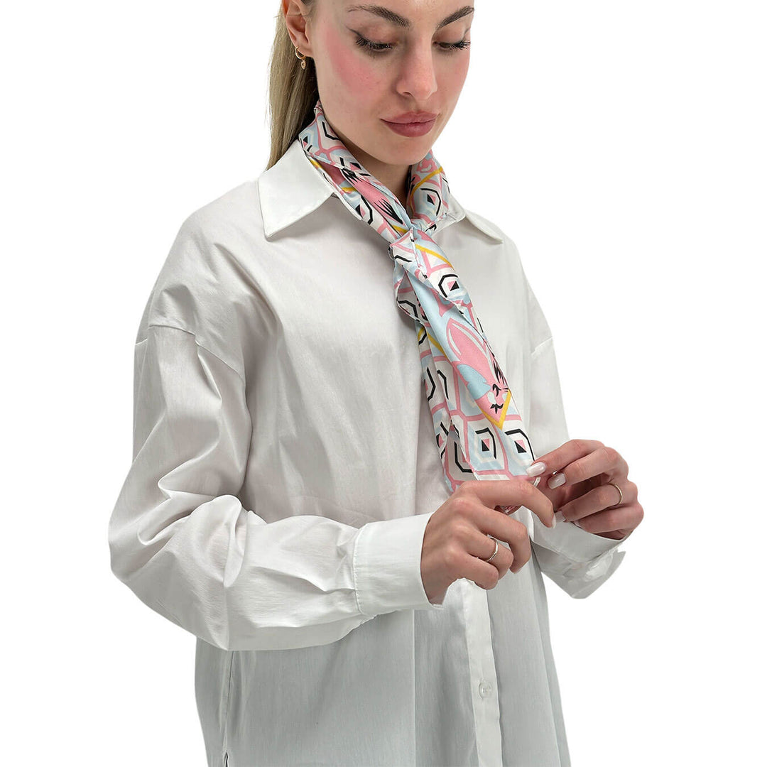 Kontatto Camicia Donna, Over, Foulard Decorativo, Bianco