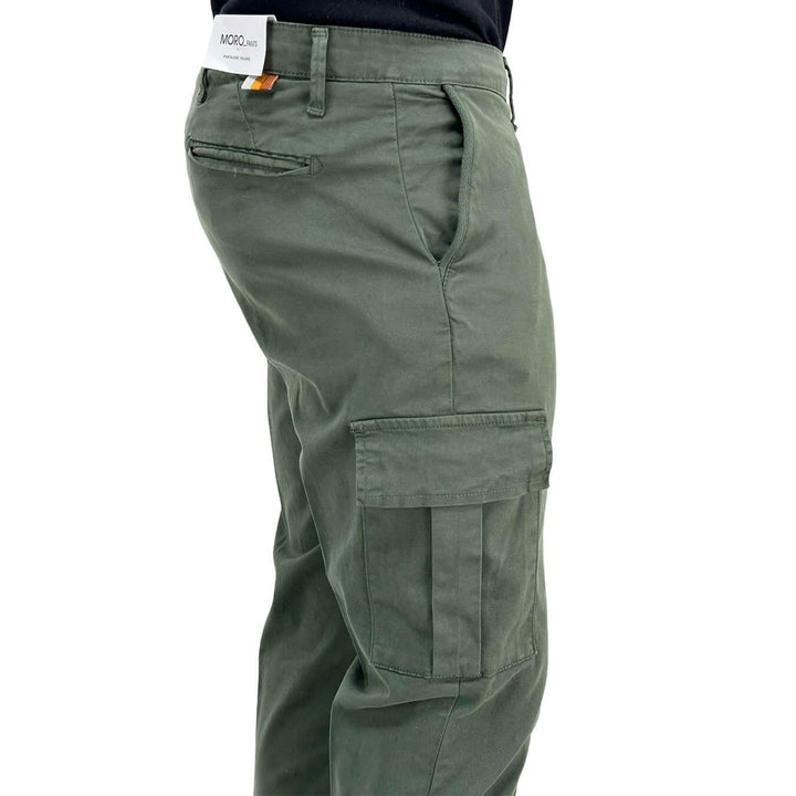 Moro Pantaloni Uomo, Cargo, Tasche Laterali, Cotone, Verde