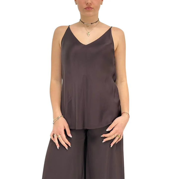 Ottod'Ame, Top, Donna, Spalline Sottili, Marrone