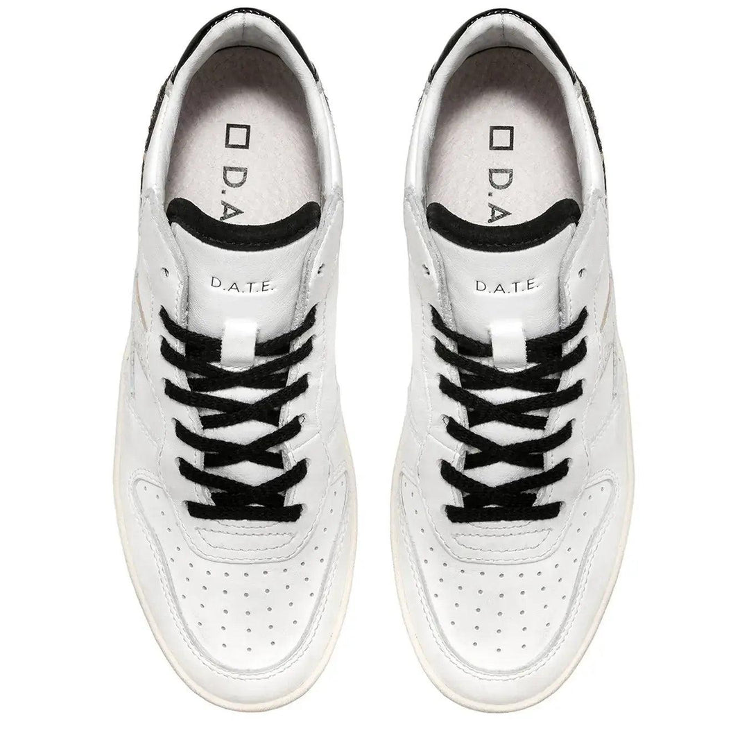 D.A.T.E. Scarpe Sneaker Court Donna, Pelle, Bianco, Animalier, lacci nero, soletta rimovibile | bassiniboutique.it