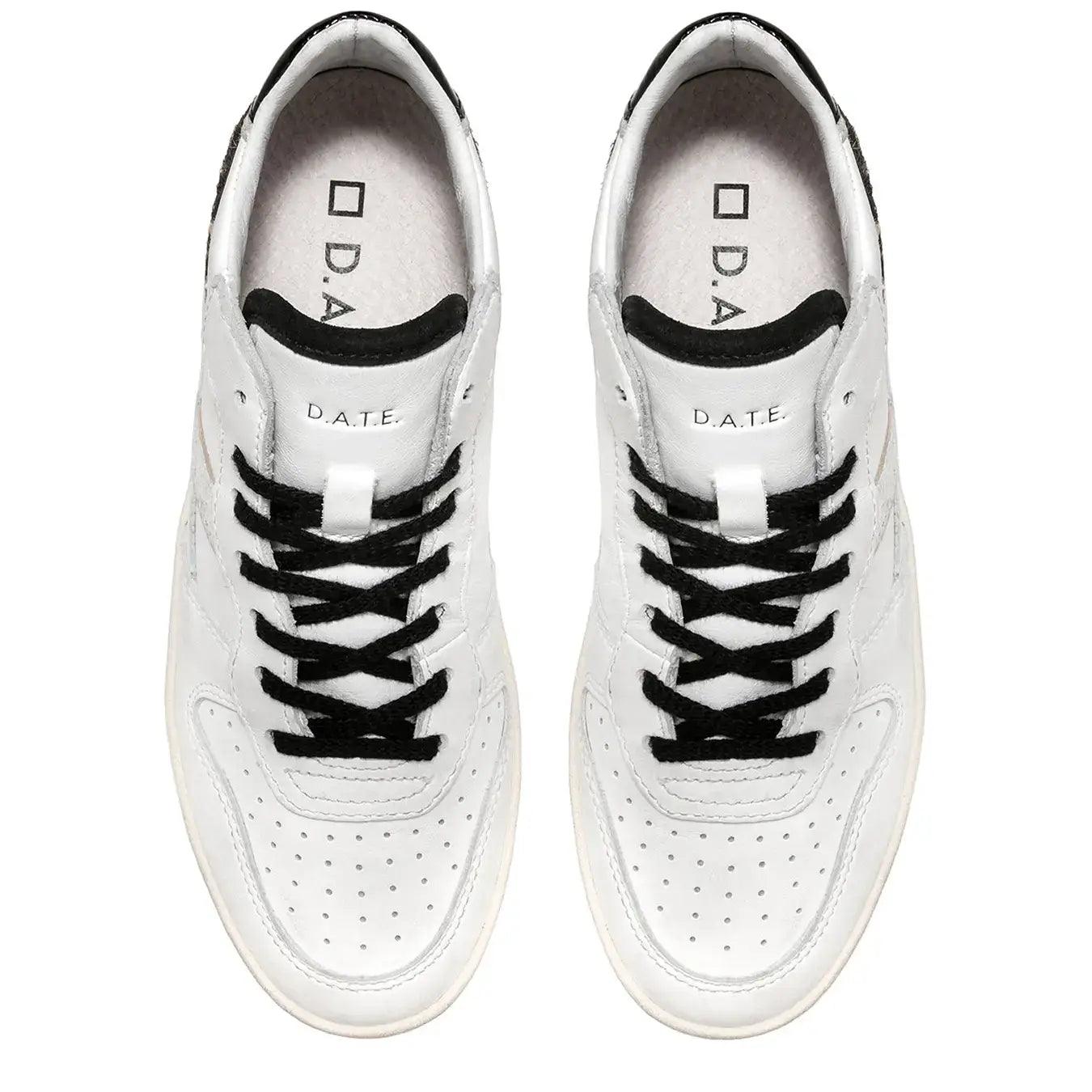 D.A.T.E. Scarpe Sneaker Court Donna, Pelle, Bianco, Animalier, lacci nero, soletta rimovibile | bassiniboutique.it