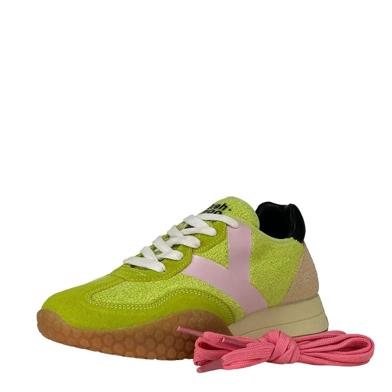 keh noo Sneakers, Kw9711, Spugna Logo Rosa, Lime Rosa, Bassiniboutique.it, 2023 p/e